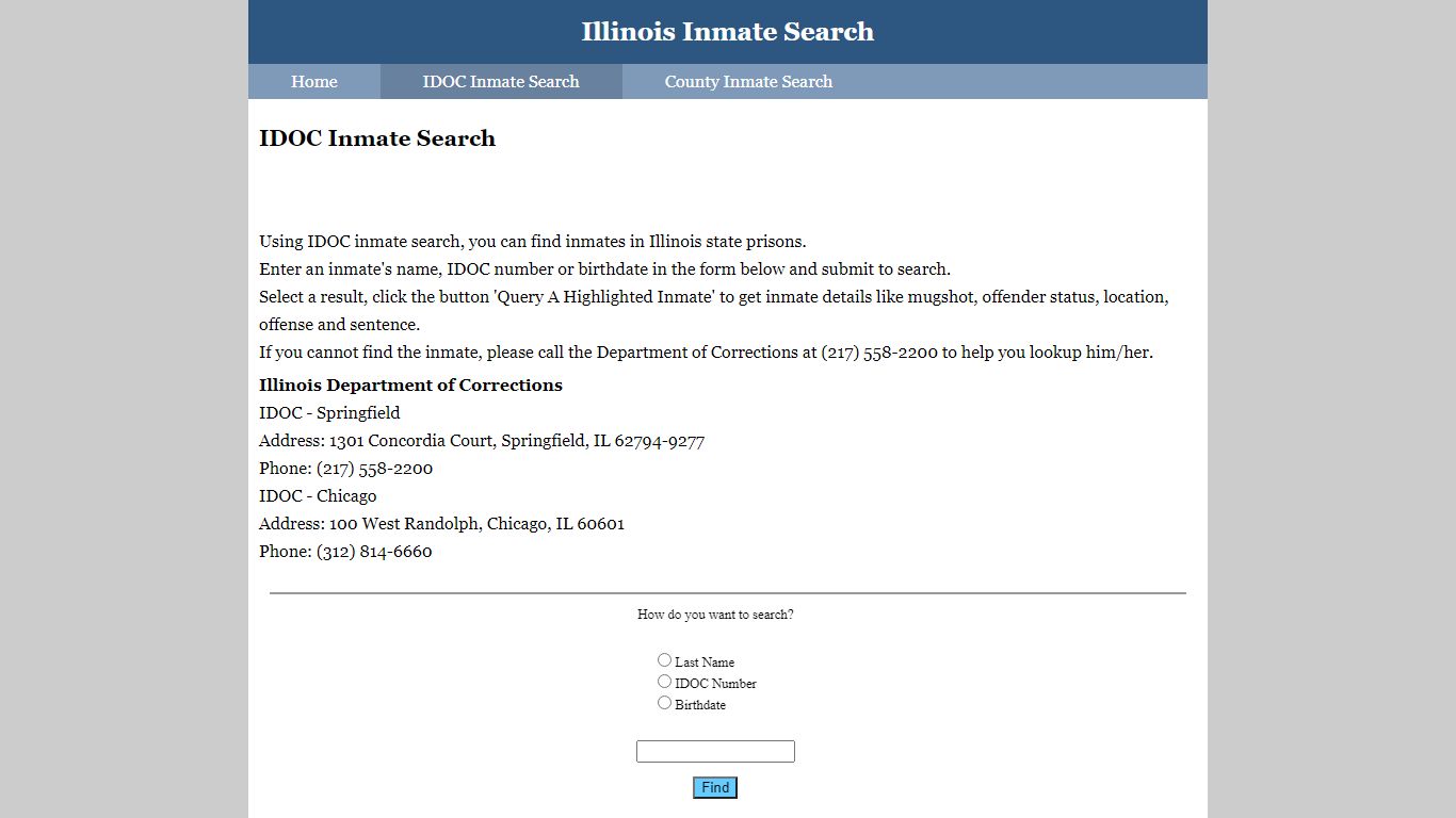 IDOC Inmate Search